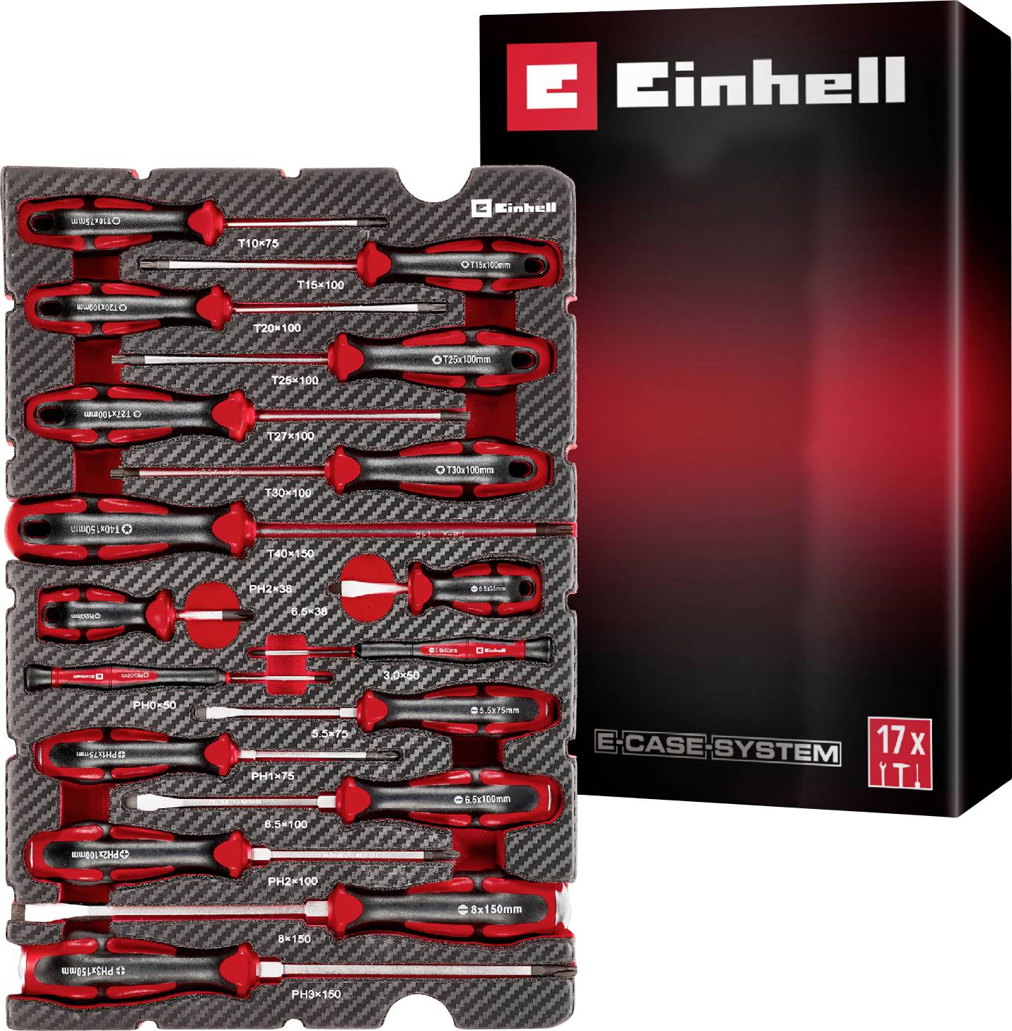 Einhell Schraubendreher-Set 17-tlg. Einleger Pad 370525 Einlage Rot-Schwarz