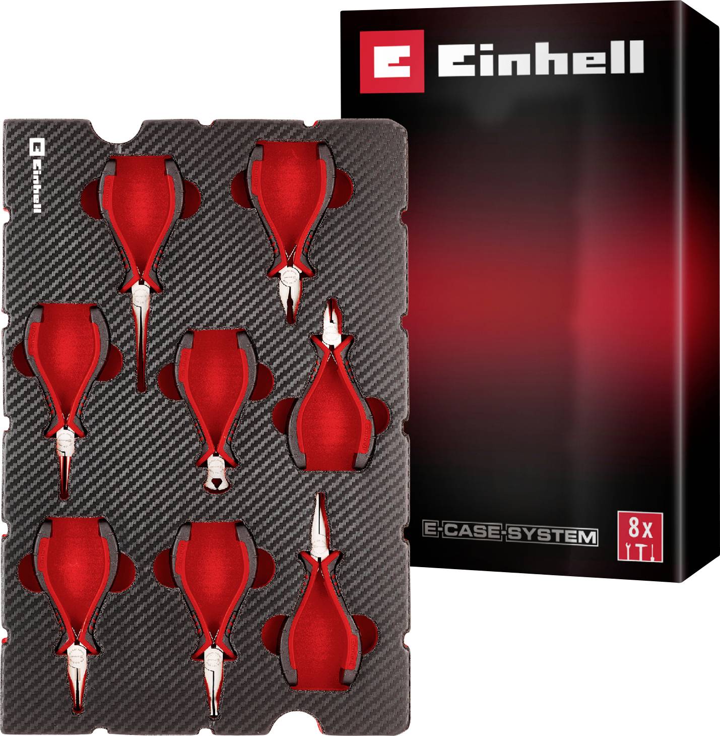 Einhell Elektronik Zangen-Set 8-tlg. Einleger Pad 370523 Einlage Rot-Schwarz