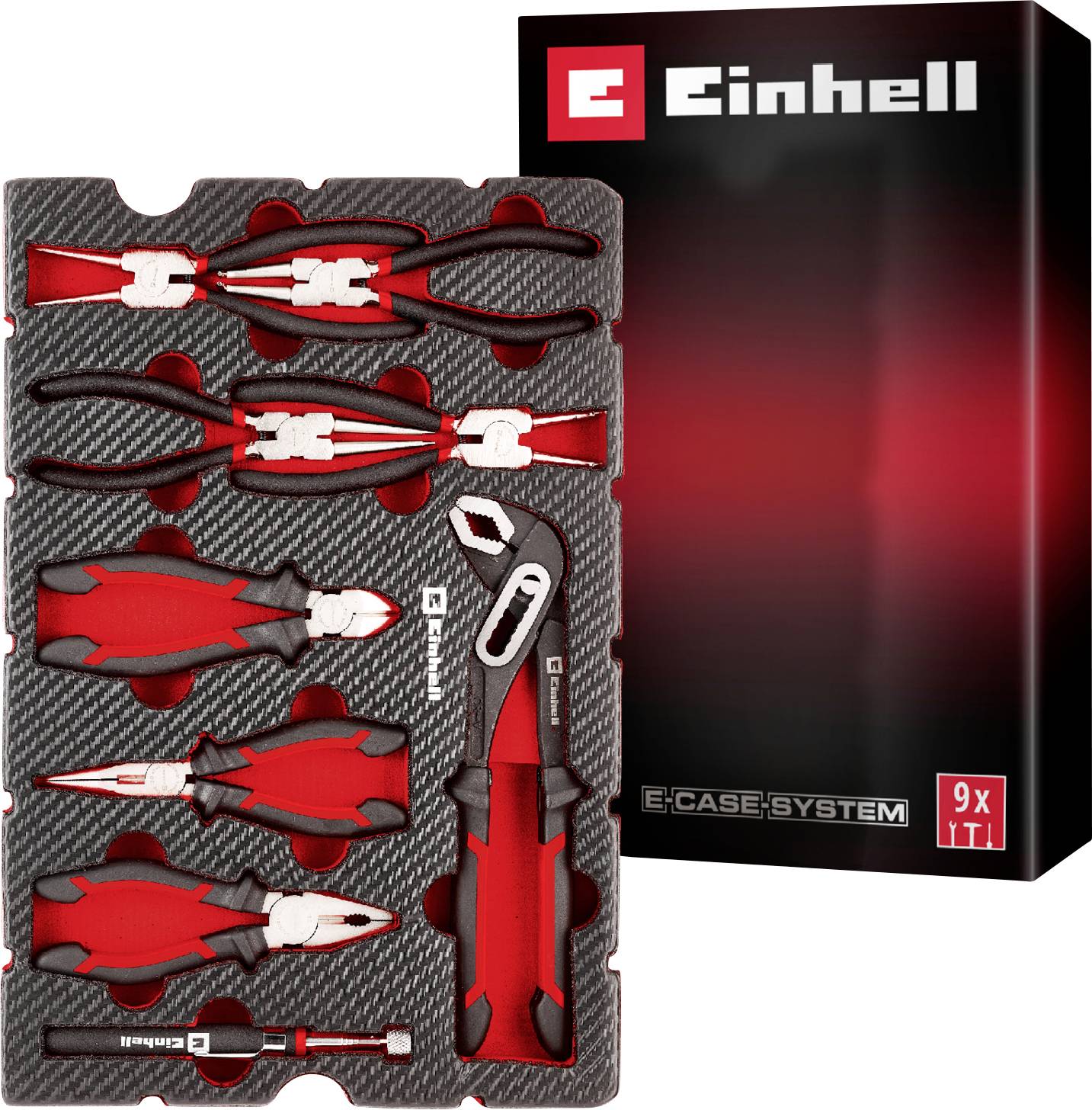 Einhell Zangen-Set 9-tlg.Einleger Pad 370522 Einlage Rot-Schwarz