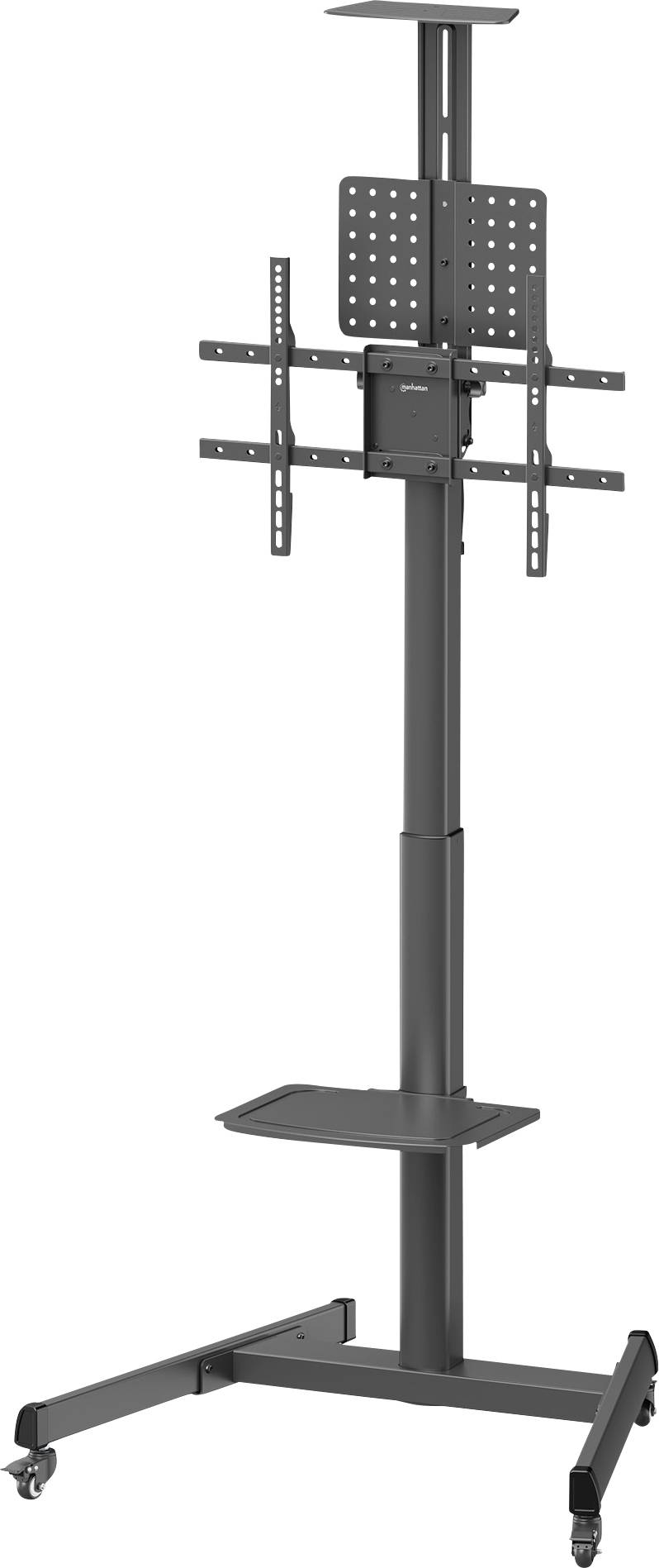 Manhattan TV-Rollwagen Geräteablage, Handkurbel, Kameraablage 94,0 cm (37) - 218,4 cm (86”) Neigbar, Höhenverstellbar