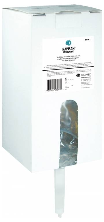 Spenderbox für RAPISAN Medical Ink, mit transparentem Sichtfenster, zeigt verbleibende Tintendosismenge für medizinische Anwendungen.
