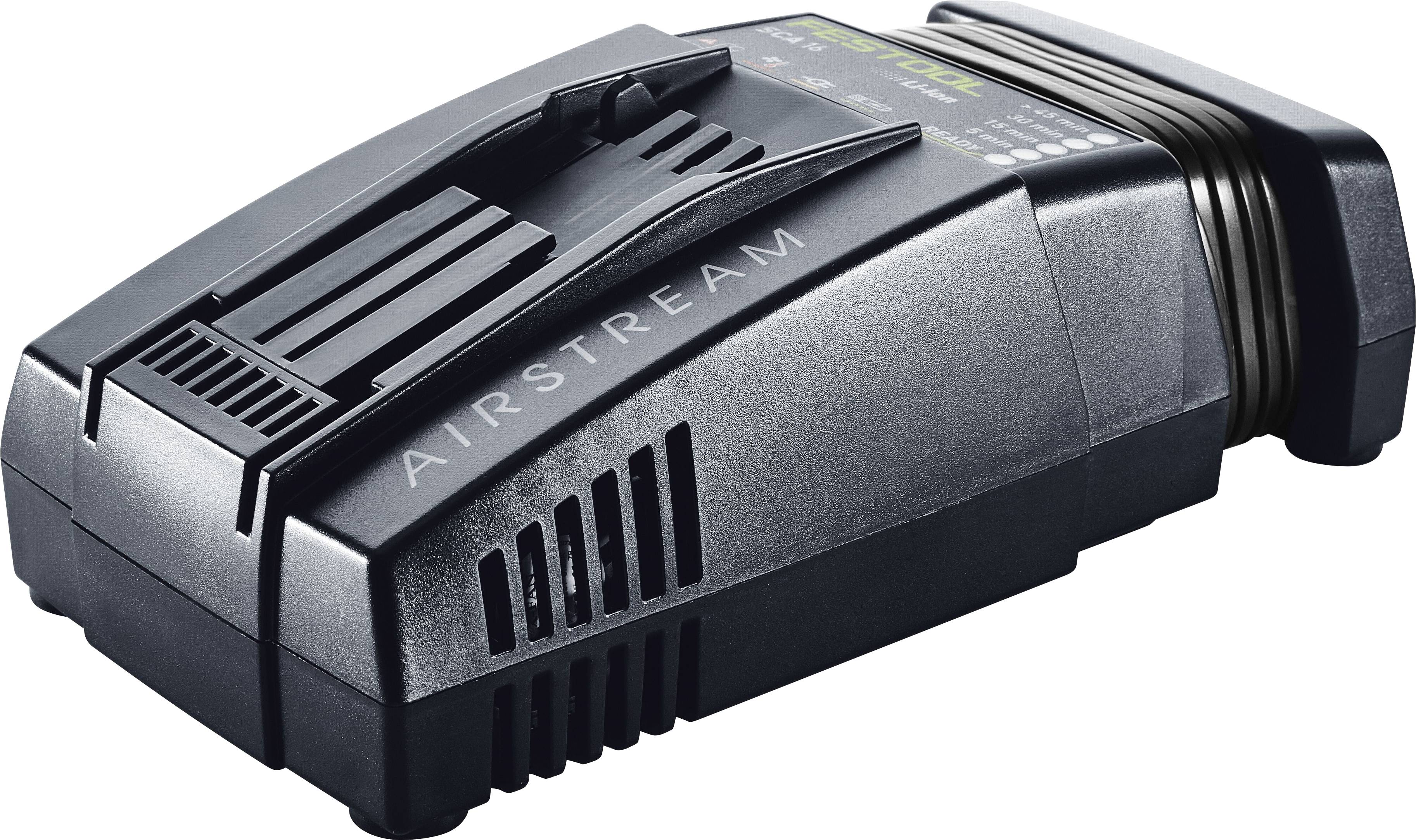 Batterieladegerät mit Kühlungsöffnungen und Branding „AIRSTREAM" auf der Seite, entwickelt zum Aufladen von Elektrowerkzeug-Batterien.