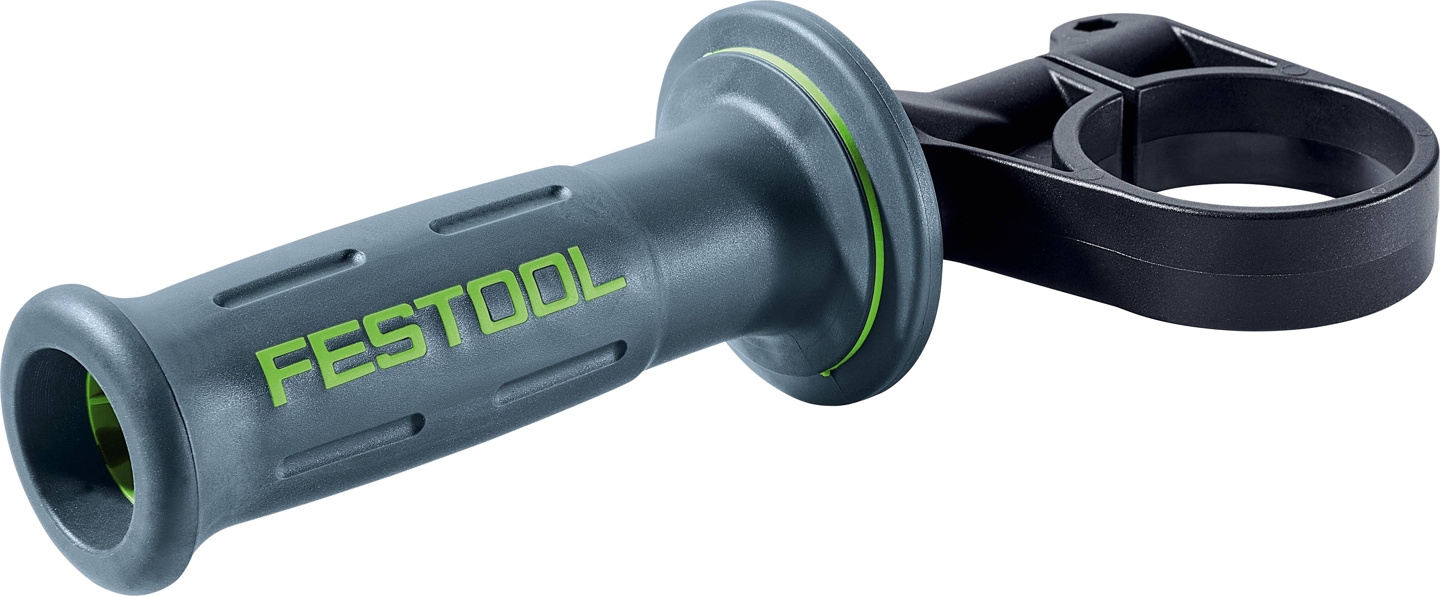 Griff für ein Elektrowerkzeug mit der Markenbezeichnung "Festool" in grüner Schrift. Entwickelt für komfortables Greifen und Unterstützung.