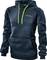 Ein dunkelblauer Kapuzenpullover mit grünen Kordelzügen und dem Wort „FESTOOL" auf der Brust.