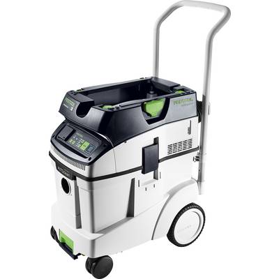 Ein weiß-grüner Industriestaubsauger mit digitales Bedienfeld und Griff für Mobilität, konzipiert für professionelle Verwendung.