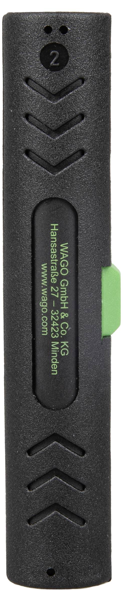 Ein schwarzes, rechteckiges elektronisches Gerät mit grünem Knopf und "WAGO Kontakttechnik GmbH & Co. KG" auf seiner Oberfläche bedruckt.
