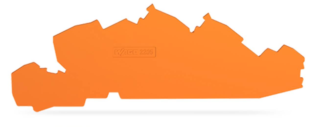 Orange, unregelmäßige, abstrakte Form mit geprägtem Text „W//ac 2004" in der Mitte, ähnlich einer stilisierten Landschaftssilhouette.