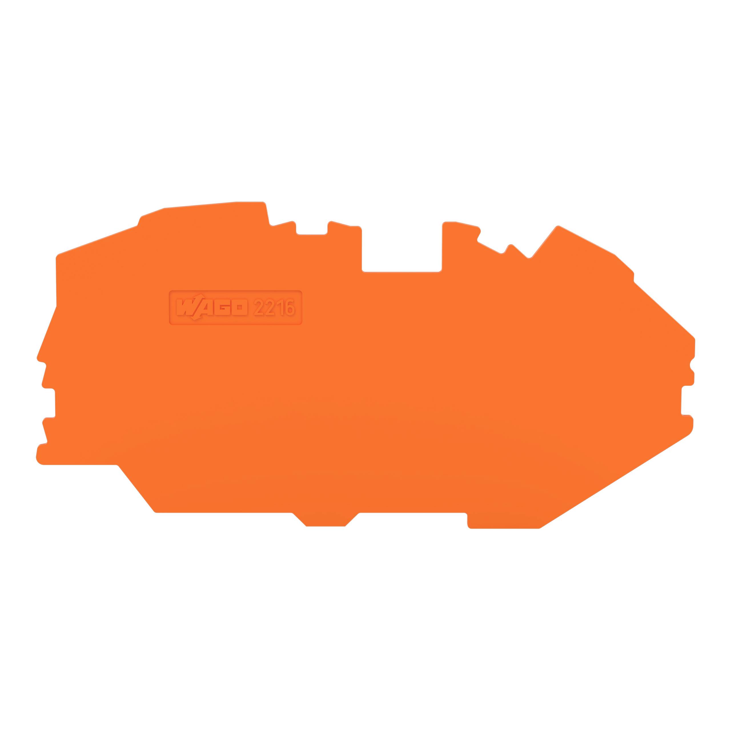 Eine orange Silhouette einer abstrakten Form mit gezackten Kanten.