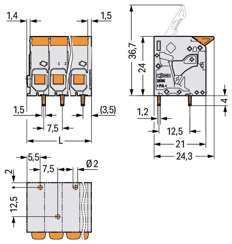 WAGO 2606-1103/020-000 Leiterplattenklemme 72 St.-1