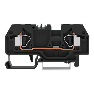 Ein schwarzer Klemmblock mit internen Kupferkonnektoren und sichtbaren Metallklemmen. Wird verwendet, um elektrische Schaltkreise sicher zu verbinden.