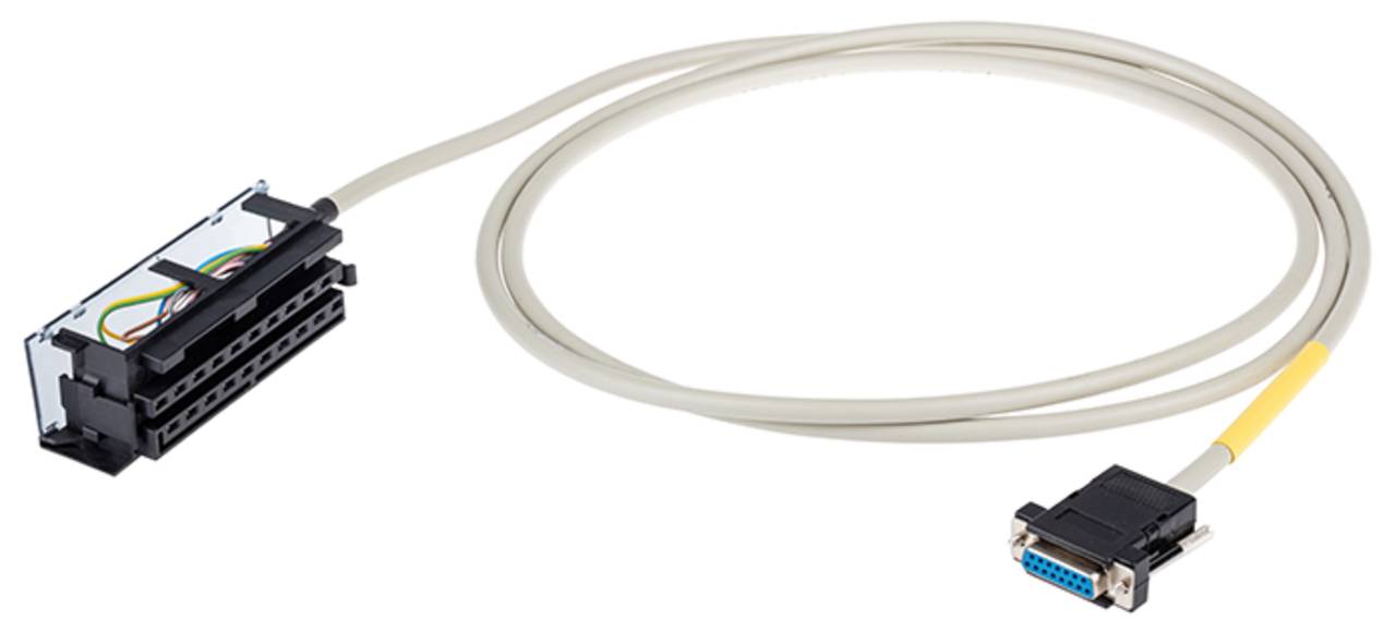 Ein beigefarbenes Serienkabel mit einem schwarzen rechteckigen Stecker an einem Ende und einem blauen VGA-Anschluss am anderen Ende, das zur Datenübertragung verwendet wird.