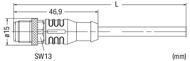 Technisches Diagramm mit Steckverbinder-Abmessungen und detaillierten Messungen für Längen-, Breiten- und Abstands-Beschriftungen: L1, L2, L3.