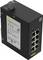 Ein schwarzer WAGO-Netzwerk-Switch mit acht Ethernet-Anschlüssen, gekennzeichnet mit technischen Spezifikationen auf der Seite.