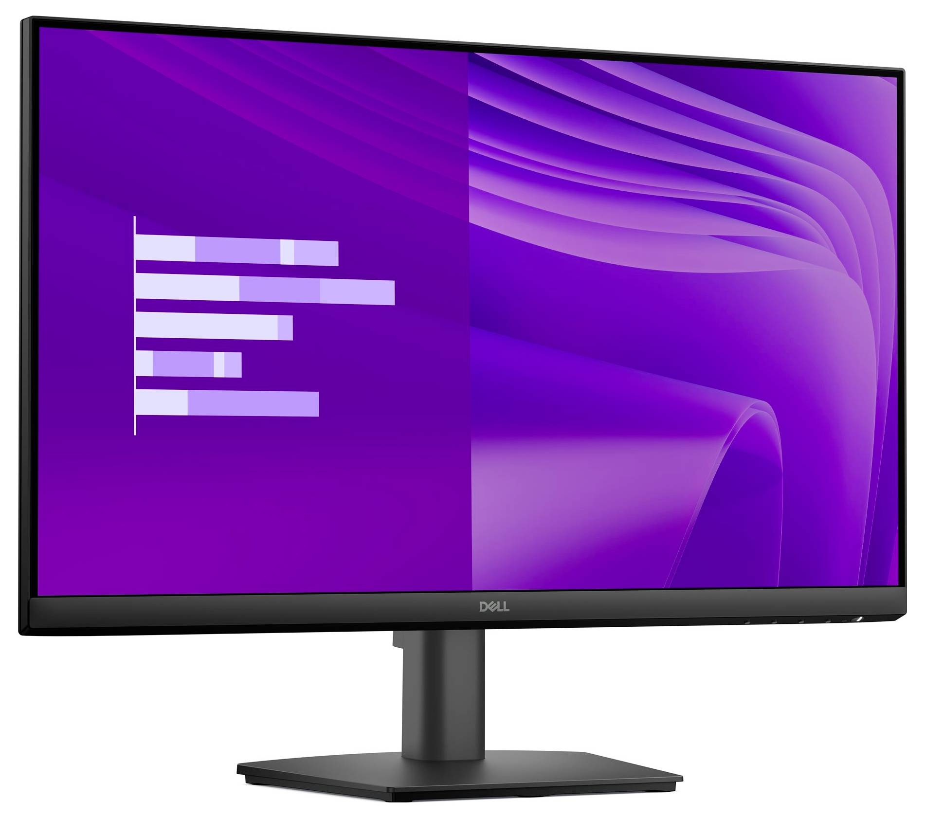 Rückansicht eines modernen Breitbild-Computermonitors mit geschwungenem Design und einzelnem Ständer, der das Markenlogo und die Belüftung zeigt.