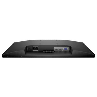 Rückansicht eines Monitors mit Eingabeanschlüssen: Stromstecker, zwei HDMI-Anschlüsse und ein VGA-Anschluss.