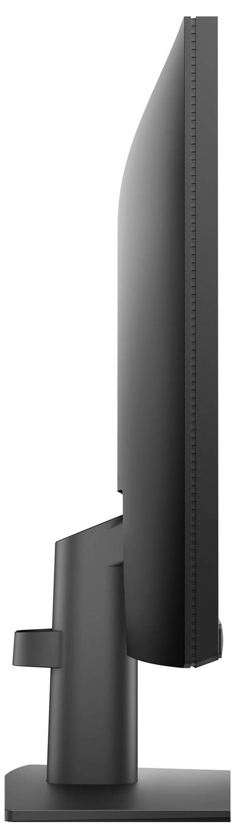 'Seitenansicht eines schlanken, modernen Computermonitors mit dünnem Profil, montiert auf einem geraden Ständer, der ein minimalistisches Design zur Schau stellt.'