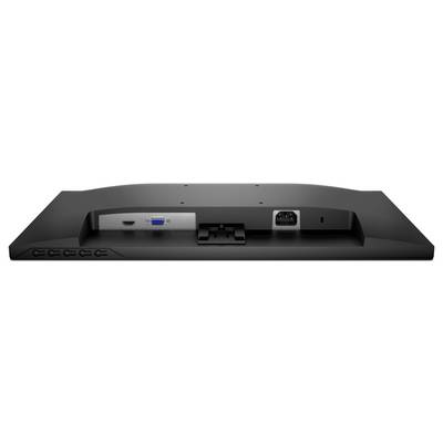 'Rückansicht eines Monitors mit Eingabeanschlüssen. Umfasst einen VGA-Anschluss, HDMI-Anschluss, Stromverbinder und Bedienungstasten an der Seite.'