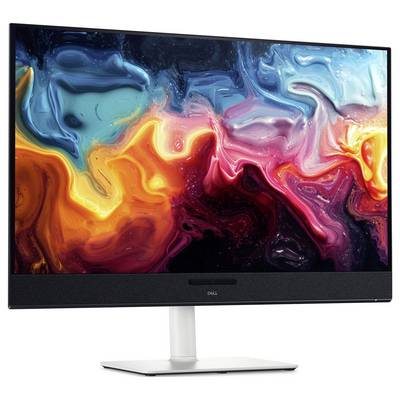 Ein Computermonitor zeigt abstrakte Kunst mit lebendigen Wirbeln in Blau-, Gelb-, Orange- und Rottönen, die intensive Farben präsentiert.