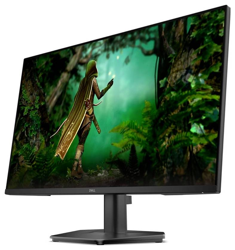 Ein Computerbildschirm zeigt eine Videospielszene mit einer vermummten Figur in einem üppigen, grünen Wald, was auf eine Fantasy-Abenteuer-Umgebung hindeutet.