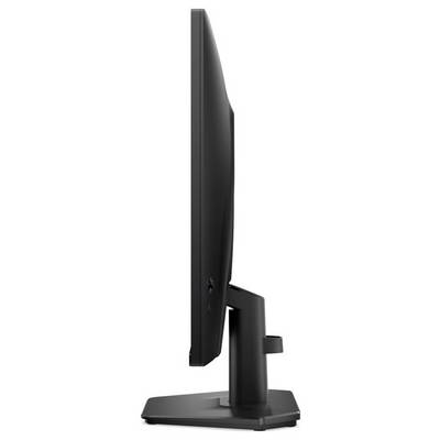 Seitenansicht eines modernen Monitors mit dünnem Rahmen und verstellbarem Ständer, die sein schlankes und minimalistisches Design zeigt.