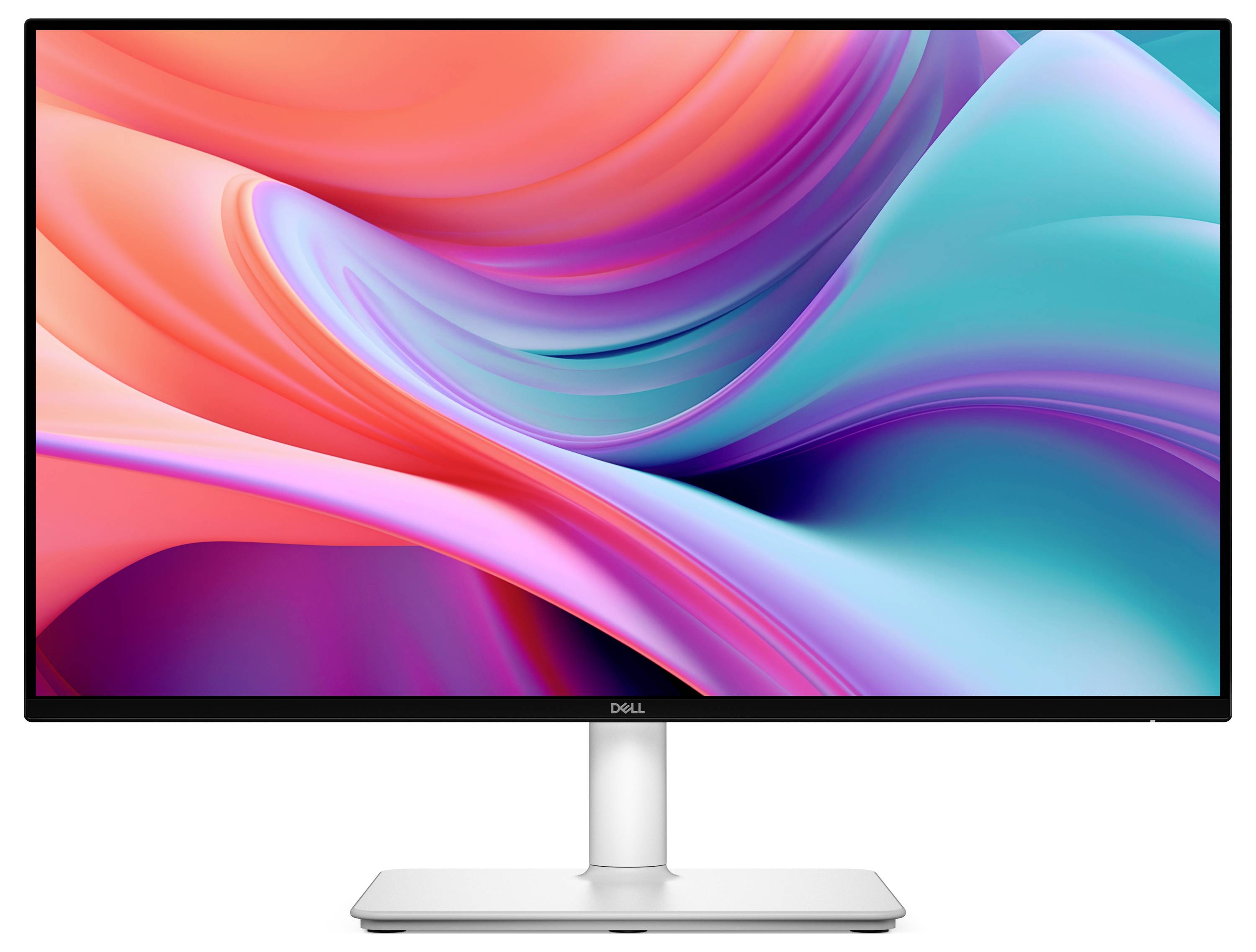 Rückansicht eines Dell-Monitors mit silbernem Ständer und schlankem, minimalistischem Design.