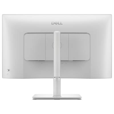 Rückansicht eines Dell-Monitors mit verstellbarem Ständer, das sein schlankes Design und die doppelten hinteren Abdeckungspanels präsentiert.