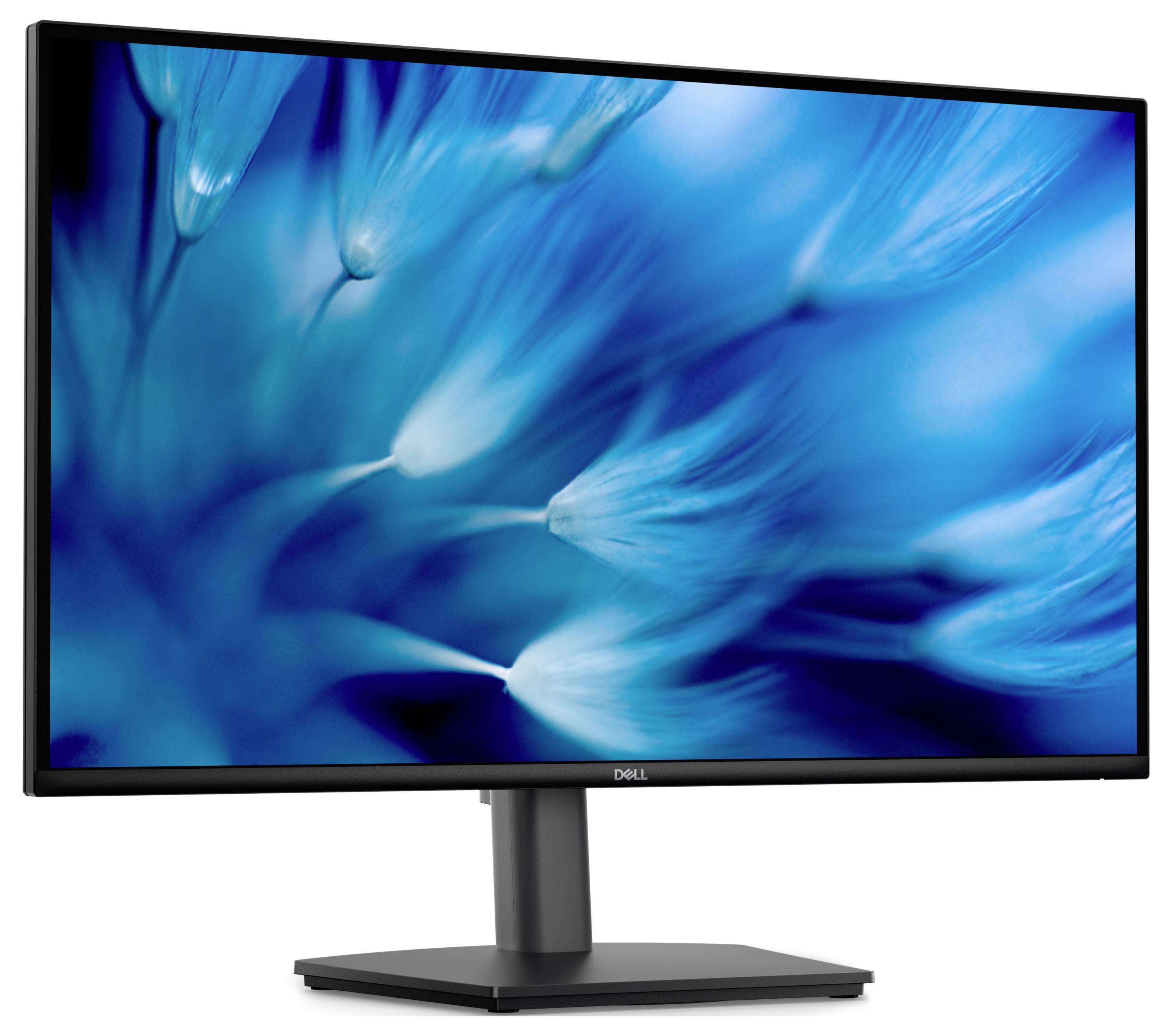 Seitenansicht eines dünnen, modernen Computermonitors mit rechteckigem Sockel und verstellbarem Ständer.