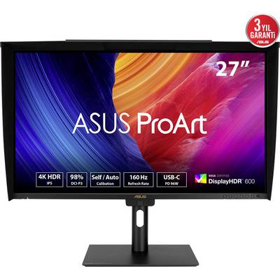 Ein 27-Zoll-ASUS-ProArt-Monitor mit lebendigen Farben. Die Funktionen umfassen 4K HDR, 98% DCI-P3, 160 Hz, USB-C und DisplayHDR 600.