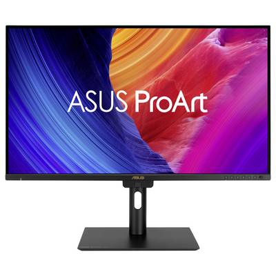 Ein schwarzer Gaming-Monitor mit dem Markenlogo auf der Rückseite verfügt über ein elegantes, kantiges Design. Der Ständer ist stabil und stützt den Bildschirm.