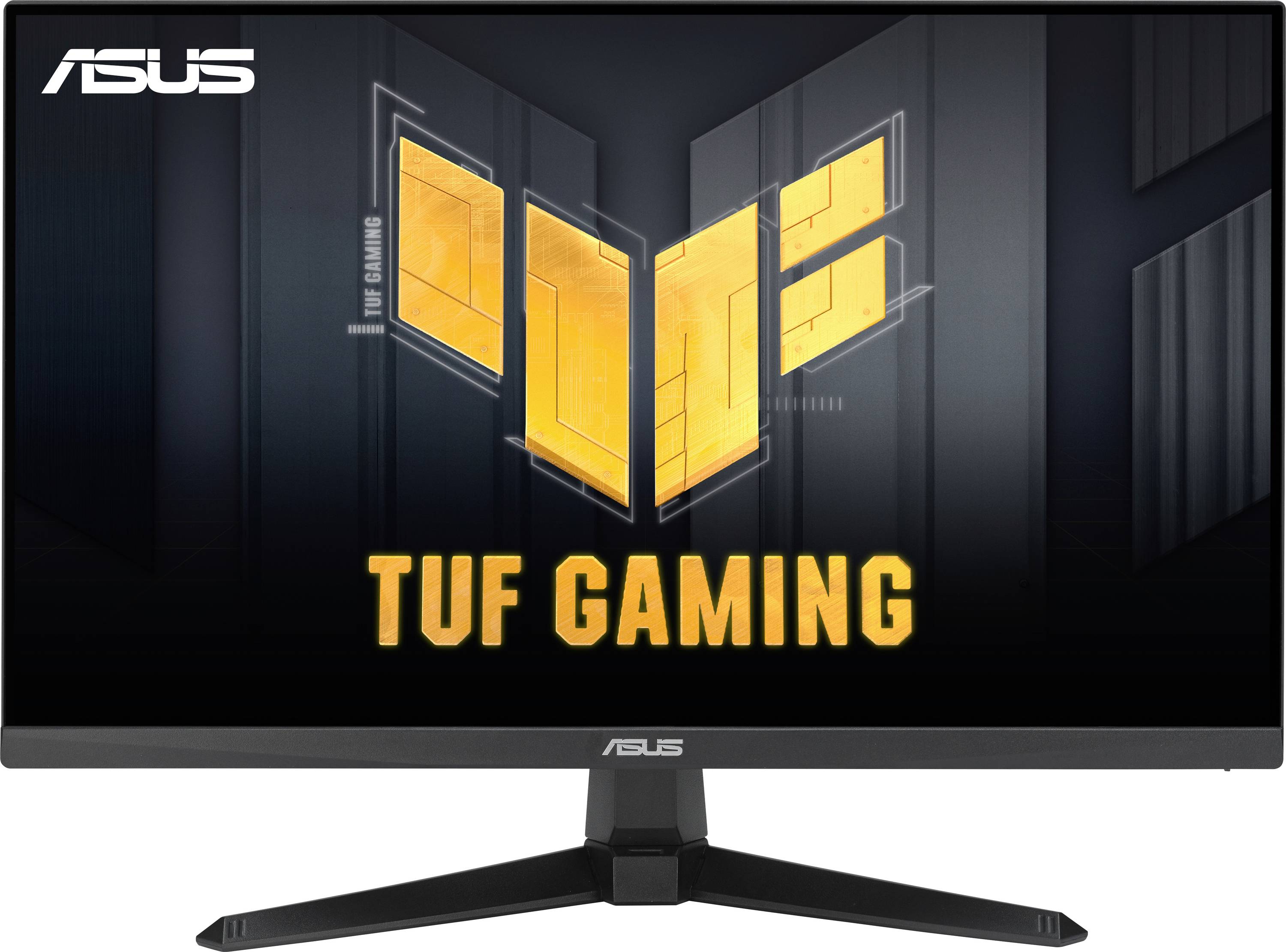 ASUS TUF Gaming Monitor zeigt das Logo auf dem Bildschirm; zeigt das Monitordesign und das Branding.