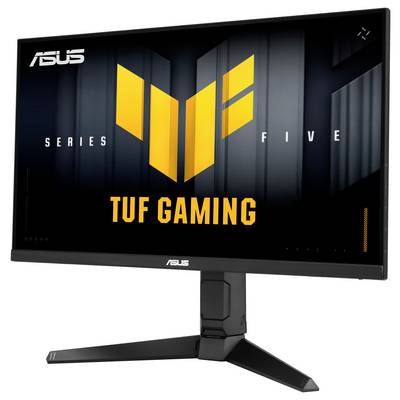 Ein Monitor zeigt eine Stadtskyline an, mit dem Text „ASUS Business Monitor" auf dem Bildschirm. Der Monitor hat ein elegantes, schwarzes Design.