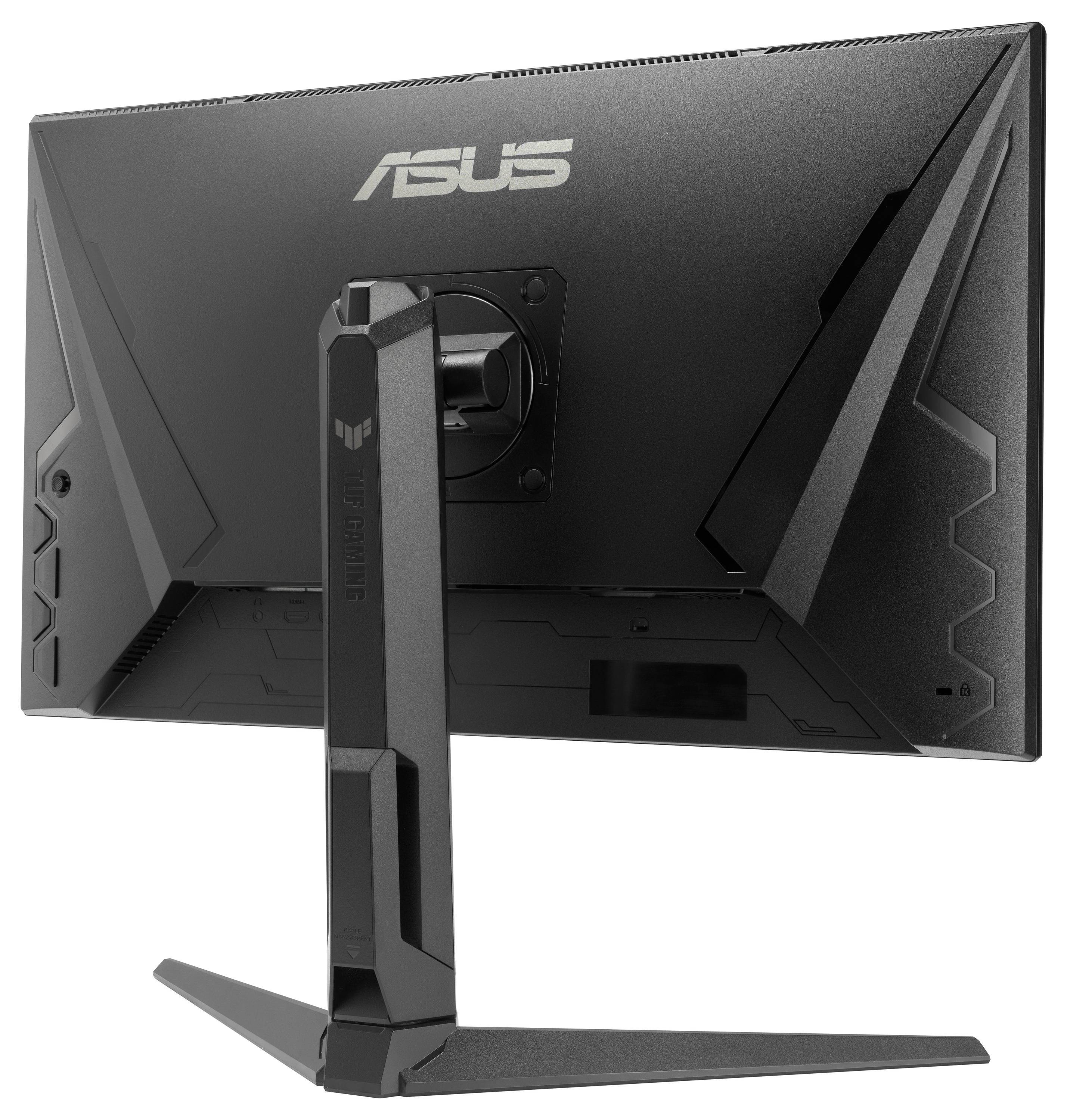 'Weißer Gaming-Monitor mit verstellbarem Ständer, Rückansicht mit Lüftungsöffnungen und Anschlussanschlüssen.'