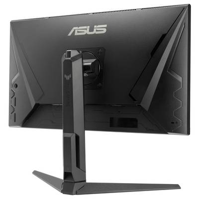 'Weißer Gaming-Monitor mit verstellbarem Ständer, Rückansicht mit Lüftungsöffnungen und Anschlussanschlüssen.'
