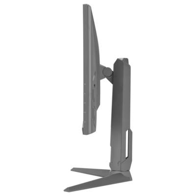 Seitenansicht eines schlanken Computermonitors mit minimalističhem Ständer. Das Bild konzentriert sich auf das dünne Design und die verstellbare Ständerfunktion.