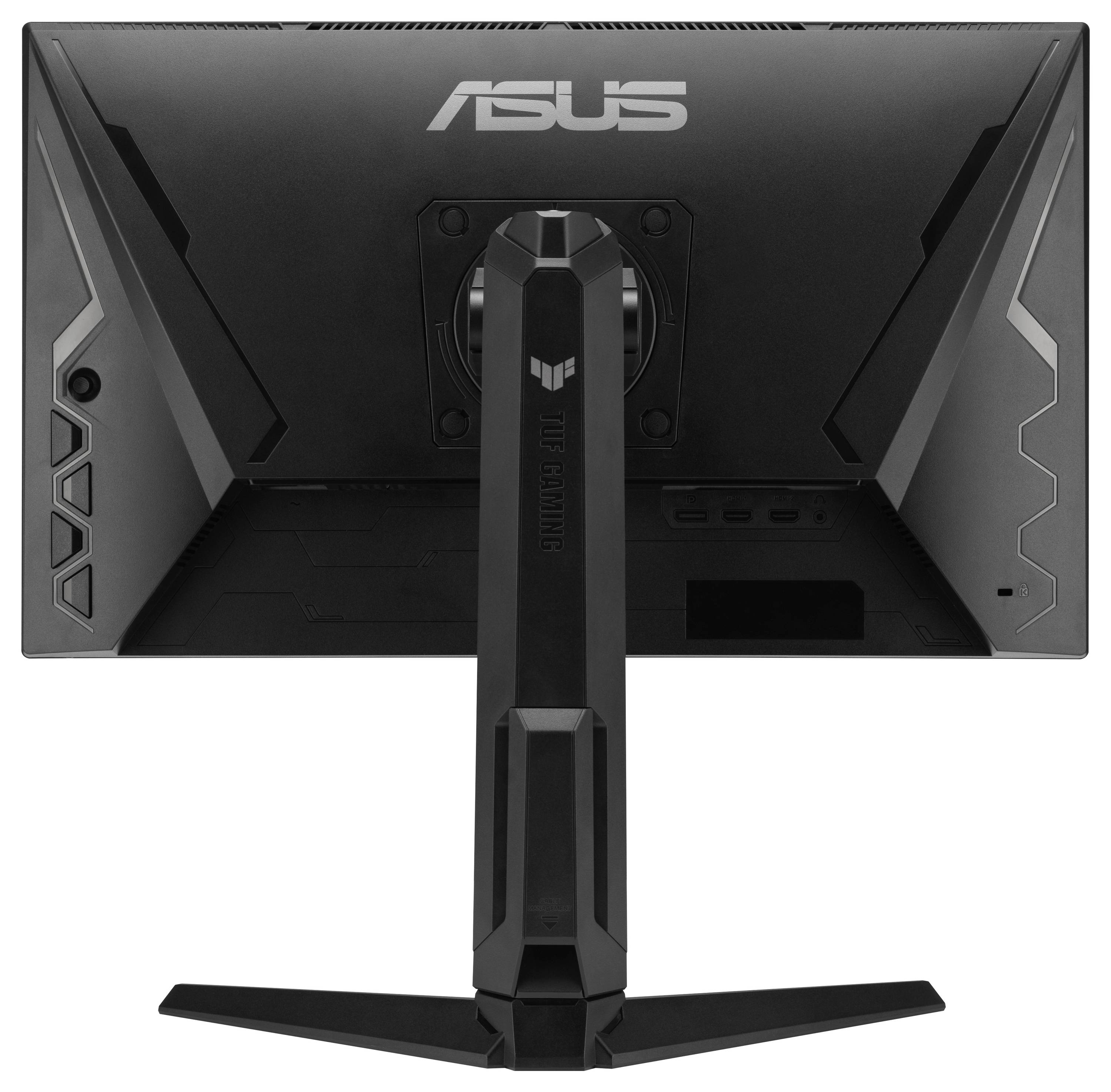 Ein Gaming-Monitor, auf dem das Logo "TUF Gaming Series Five" von ASUS angezeigt wird, mit einem eleganten Ständer und modernem Design.