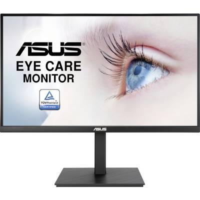 ASUS-Monitor-Bildschirm mit einer Nahaufnahme eines Auges und dem Text „ASUS Eye Care Monitor" sowie dem Logo „TÜV Rheinland zertifiziert".