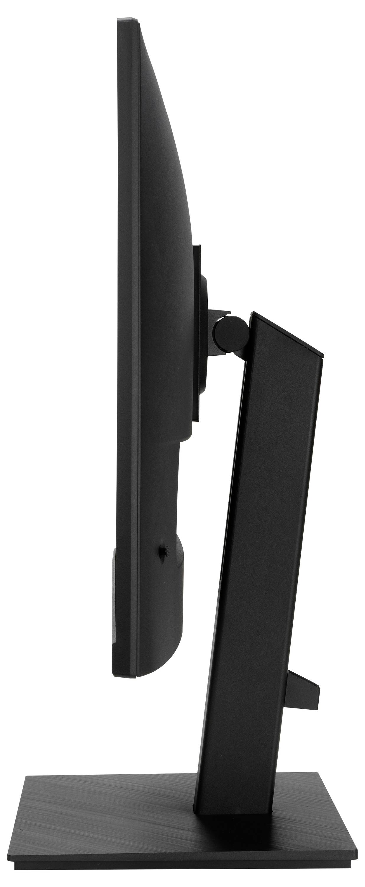 Rückansicht eines schwarzen ASUS-Breitbild-Monitors auf einem Ständer, mit dem ASUS-Logo oben und eleganten Designelementen auf der Rückseite.