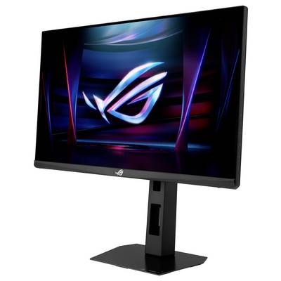Ein Computermonitor zeigt lebendige, farbenfrohe abstrakte Kunst mit dem Text „ASUS ProArt" auf dem Bildschirm.