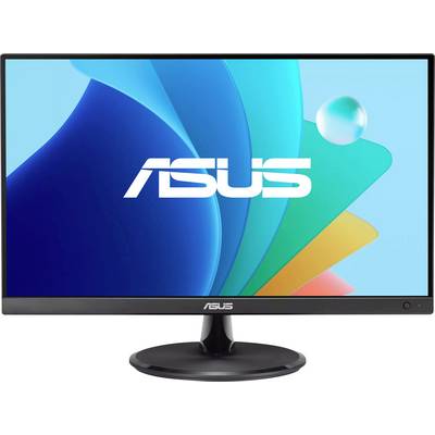 ASUS-Computermonitor mit farbenfrohem abstraktem Hintergrund und dem ASUS-Logo prominent in der Mitte.