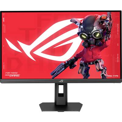 Ein Computermonitor, der einen roten Bildschirm mit einer futuristischen Figur in Rüstung anzeigt, die eine Waffe hält, neben dem Text „Für jene, die es wagen".