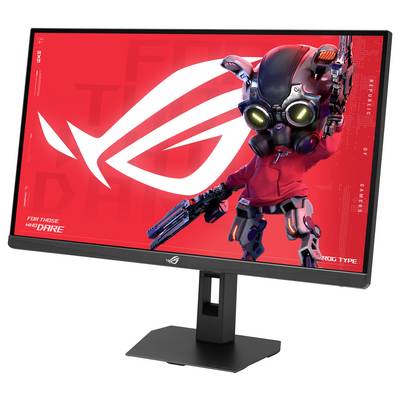 Ein Monitor, auf dem eine lebendige rosa- und blaue kosmische Wirbelei mit einem stilisierten Logo in der Mitte und "ASUS OLED" in einem kreisförmigen Abzeichen angezeigt wird.