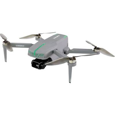 Eine graue Quadcopter-Drohne mit vier Propellern, ausgestattet mit einer an der Unterseite montierten Kamera, konzipiert für Luftaufnahmen.