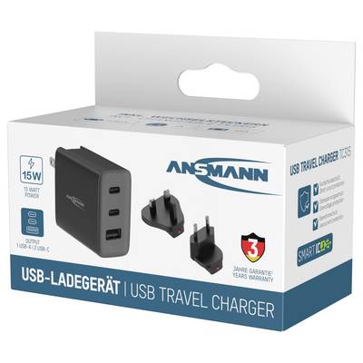 Ansmann USB-Ladegerät Travel Charger TC315 / 3 A / 15,5 W / 3 Port USB Ladegerät 15.5 W USB-A Buchse Smart IC Schwarz In-3