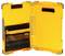 Ein helles Gelb, offener Hartkoffer mit Taschen innen, der zum Organisieren von Werkzeugen oder kleiner Ausrüstung verwendet wird. Enthält schwarze und Netz-Taschen zur Aufbewahrung.
