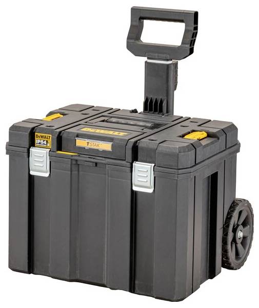 Dewalt ToughSystem 2.0 schwarze und gelbe Werkzeugkiste mit robusten Verschlüssen und Griffen, entwickelt für die Werkzeuglagerung und den Transport.