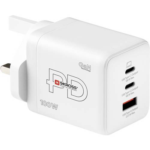 Skross Power Charger Combo+ 100W UK USB Ladegerät 100 W 2x USB-C®, 1x USB-A USB PD Weiß Innenbereich USB Power Delivery ...