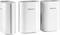 Drei weiße Devolo Wi-Fi Repeater hintereinander aufgereiht, die ein elegantes, modernes Design mit Belüftungsschlitzen oben und an den Seiten zeigen.