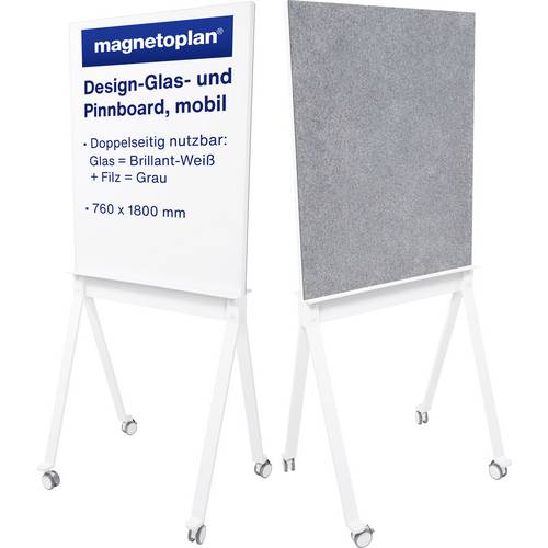 magnetoplan Glasboard, Pinnwand mobiles Glas-/Pinnboard (B x H) 76 cm x 180 cm Weiß