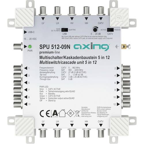 Thumbnail - Axing SPU51209N SAT Multischalter Eingänge (Multischalter): 5 (4 SAT/1 terrestrisch) Teilnehmer-Anzahl: 12