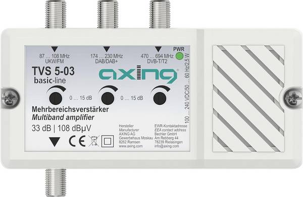 Axing TVS00503 Mehrbereichsverstärker DAB+, DVB-T, UKW 33 dB